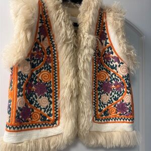 Antik Batik Cream Faux Fur Vest